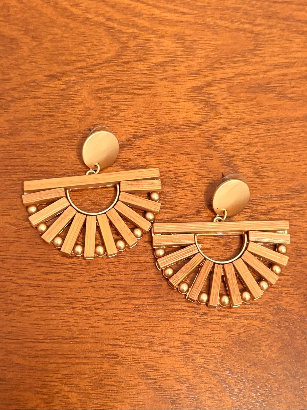 2 for $10 Gold & Wood Fan Drop Earrings - Women Jewelry
